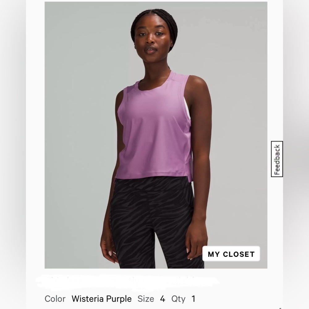 Lululemon Mesh Back Cropped Train Tank Top Wisteria Purple Sleeveless Tank Top